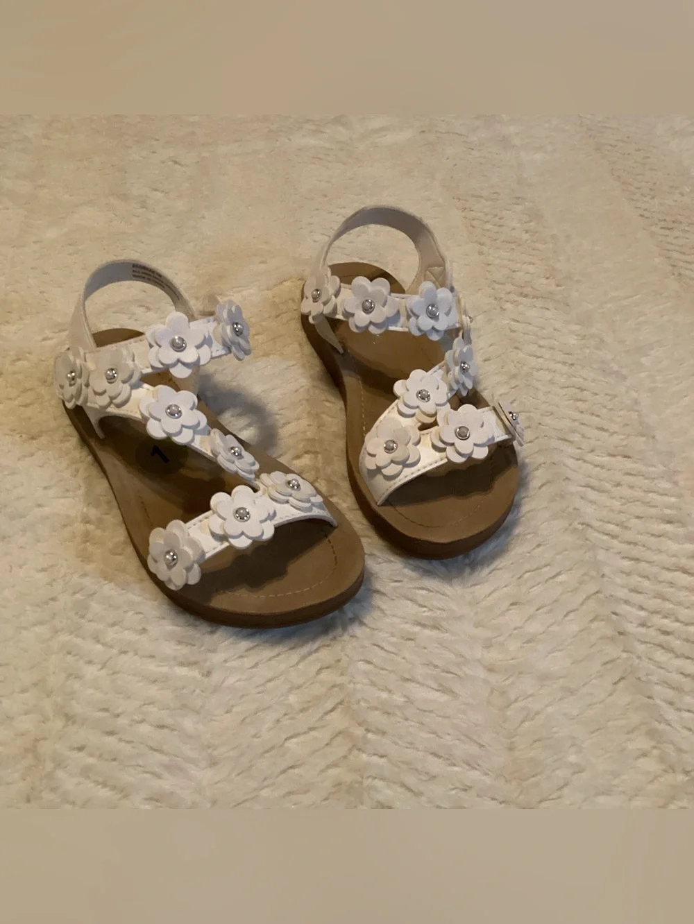 Annie Girls White Flower Size 1 Summer Sandals Open Toe Big Girl Shoes